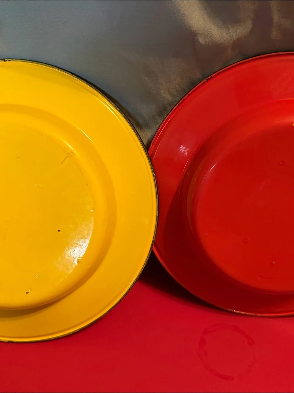 Yellow and Red Enamel Plate Set - Bright Dinnerware